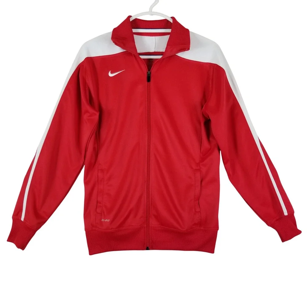 Nike Track Jacket Mens Large Red White Dri-FIT Full‎ Zip Athletic Sportswear